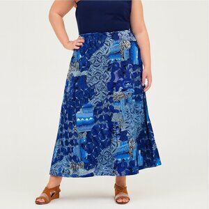 🌸Vintage-vibe Tanjay Floral A-Line Long Skirt Size 14 Elastic Waist ☀️